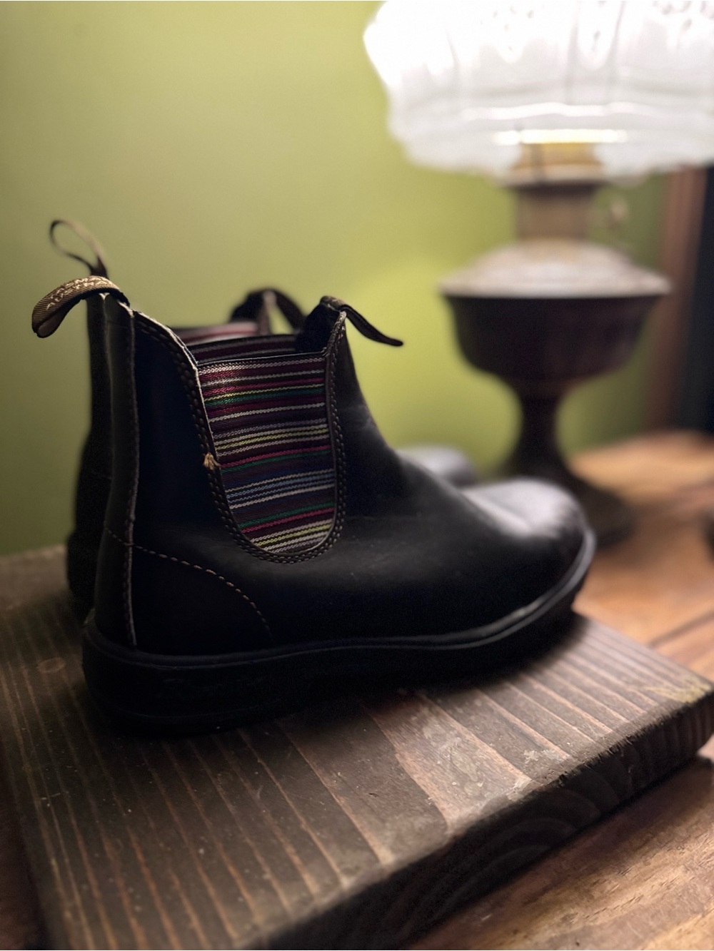 Blundstone Brown Chelsea Boot with Multicolor Striped Elastic